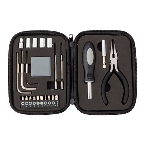 Boîte à outils de 23 pièces dans un étui zippé en PU. noir