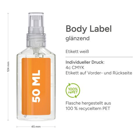 Spray de 50 ml - Désinfectant pour les main - Body Label Transparent | sans marquage