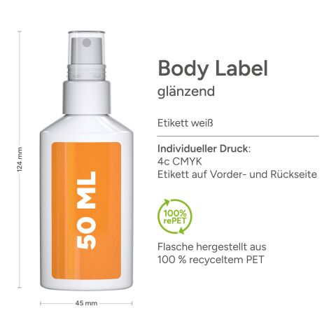 Spray de 50 ml - Spray Solaire SPF 50 - Body Label Blanc | sans marquage