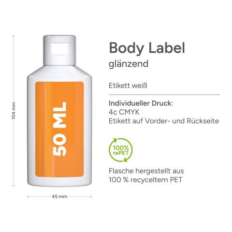 Bouteille de 50 ml - Baume pour les mains "Calendula - Aloe Vera" - Body Label Blanc | sans marquage