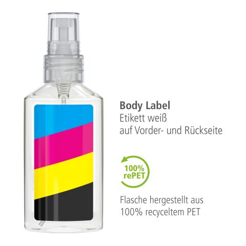 Spray de 50 ml - Spray nettoyant pour les mains - Body Label Transparent | sans marquage