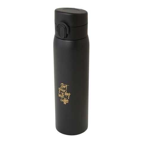 Fiole isotherme Sika de 450 ml en acier inoxydable recyclé certifié RCS Standard | noir | Gravure | Recto | 20 mm x 100 mm