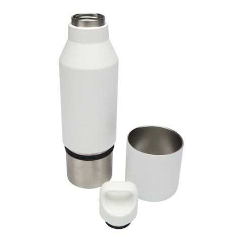 Bouteille isotherme Odessy de 600 ml en acier inoxydable recyclé RCS avec gobelet de 300 ml Standard | Blanc | sans marquage | non disponible | non disponible