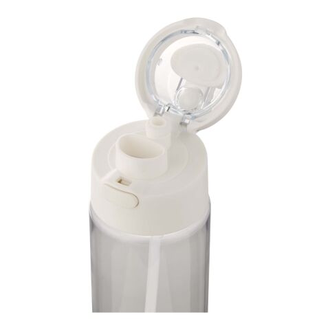 Bouteille d'eau Theron de 700 ml en plastique recyclé RCS, avec bouchon double fonction et paille rabattable blanc