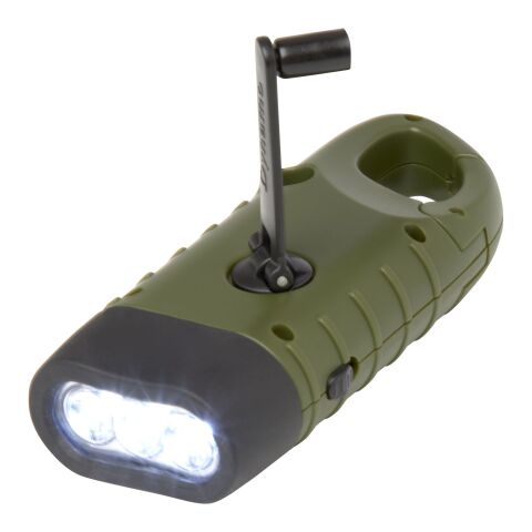 Lampe de poche dynamo solaire Helios en plastique recyclé avec mousqueton Standard | Vert militaire | sans marquage | non disponible | non disponible