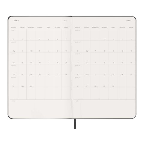 Agenda L hebdomadaire 12&nbsp;mois Moleskine à couverture rigide Standard | Noir | sans marquage | non disponible | non disponible
