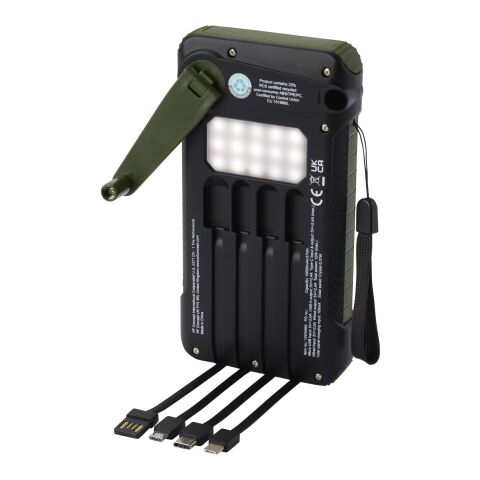 Batterie de secours Soldy solaire à dynamo en plastique recyclé RCS de 10 000 mAh Standard | Vert militaire | sans marquage | non disponible | non disponible