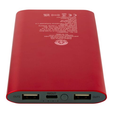 Batterie de secours sans fil en aluminium recyclé Juice type-C de 8 000 mAh Standard | Rouge | sans marquage | non disponible | non disponible