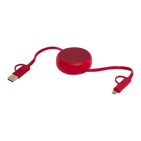 Câble rétractable 5 en 1 Alasia de 100 cm en plastique recyclé et aluminium pour la synchronisation des données et la charge rapide de 45 W Standard | Rouge | sans marquage | non disponible | non disponible