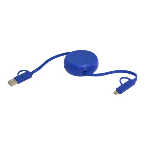 Câble rétractable 5 en 1 Alasia de 100&nbsp;cm en plastique recyclé et aluminium pour la synchronisation des données et la charge rapide de 45&nbsp;W Standard | Bleu royal | sans marquage | non disponible | non disponible