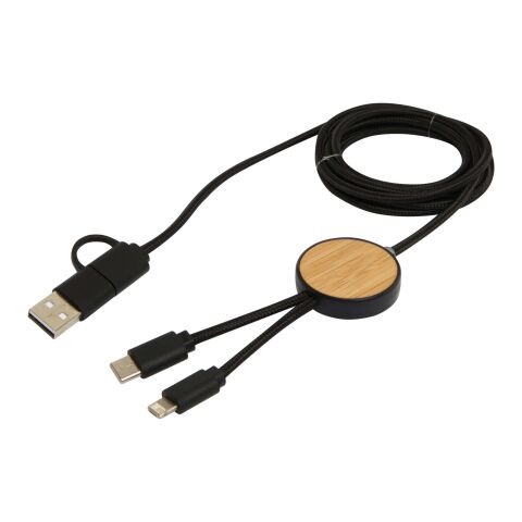 Câble 5 en 1 Chechia en plastique recyclé de 150 cm pour la synchronisation des données et la charge rapide de 27 W avec détails en bambou Standard | noir | sans marquage | non disponible | non disponible