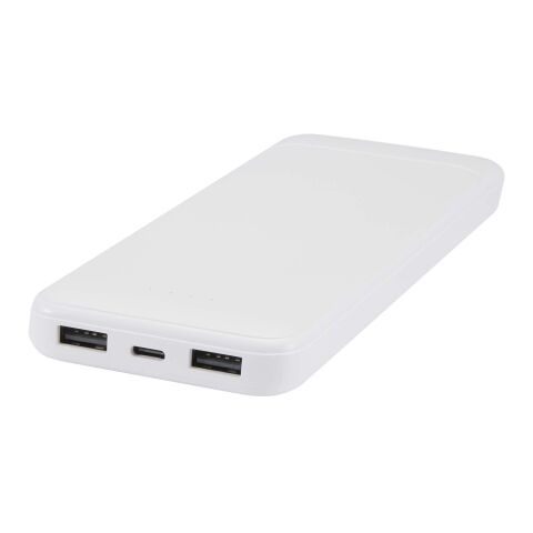 Batterie de secours Adhil de 10&nbsp;000&nbsp;mAh et 10&nbsp;W en plastique recyclé avec 2&nbsp;câbles intégrés Standard | Blanc | sans marquage | non disponible | non disponible
