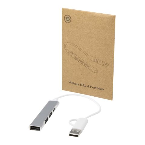 Hub USB-A et Type-C Alkaid à 4 ports en aluminium recyclé avec double entrée Standard | Argent | sans marquage | non disponible | non disponible