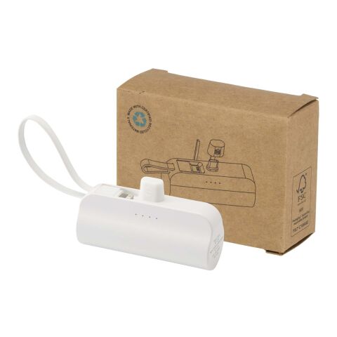 Batterie de secours Alnair Type-C de5 000 mAh et 10 W en plastique recyclé avec support de retournement intégré et câble 2 en 1 Standard | Blanc | sans marquage | non disponible | non disponible