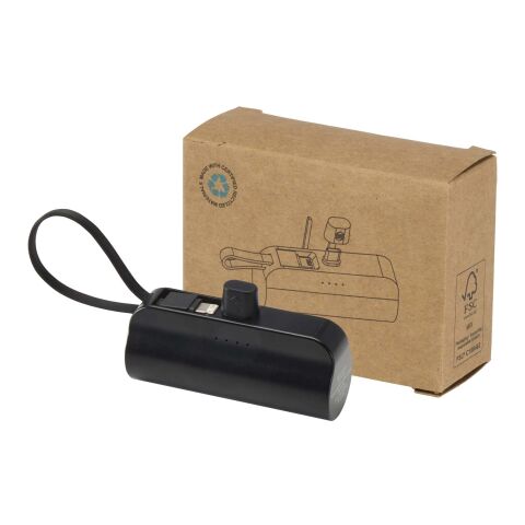 Batterie de secours Alnair Type-C de5&nbsp;000&nbsp;mAh et 10&nbsp;W en plastique recyclé avec support de retournement intégré et câble 2 en 1 noir