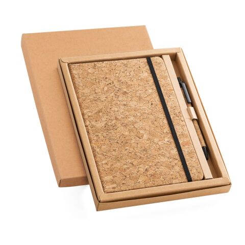 FREUD. Bloc-notes A5 et biros en liège Beige | non disponible | sans marquage | A5 | Ligné
