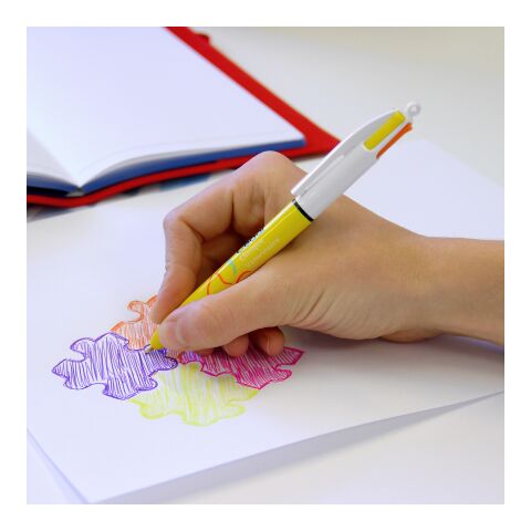 BIC® 4 Couleurs Sun Blanc-jaune | Sérigraphie 1 couleur | Corps-Centré clip | 30.00 mm x 43.00 mm