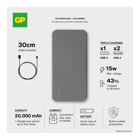 GP B+ Series Powerbank 20000 mAh Noir | sans marquage | non disponible | non disponible