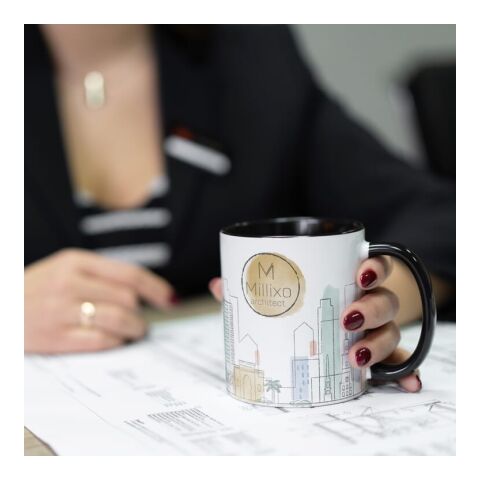 Mug subli Oslo coloré à l'intérieur &amp; anse 300ml Blanc-Noir | sans marquage | non disponible | non disponible | non disponible