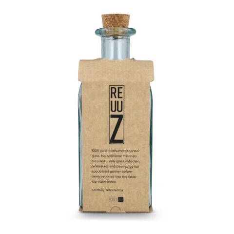 Bouteille en verre recyclé InSideOut Square ReuuZ avec bouchon en liège 1 L Transparent