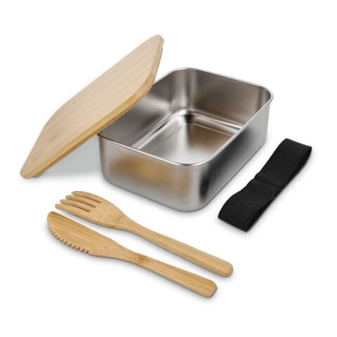 Boîte à lunch en acier inoxydable avec couvercle en bambou Argent | sans marquage | non disponible | non disponible