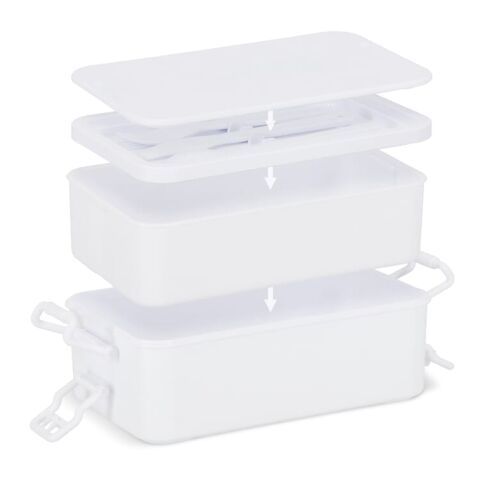 Boîte à lunch double étage avec couverts Blanc