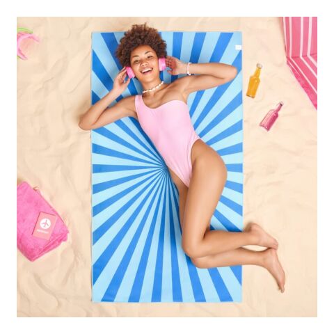 Serviette de plage R-PET à séchage rapide 100 × 180 cm, sublimation Bleu / Blanc | sans marquage | non disponible | non disponible
