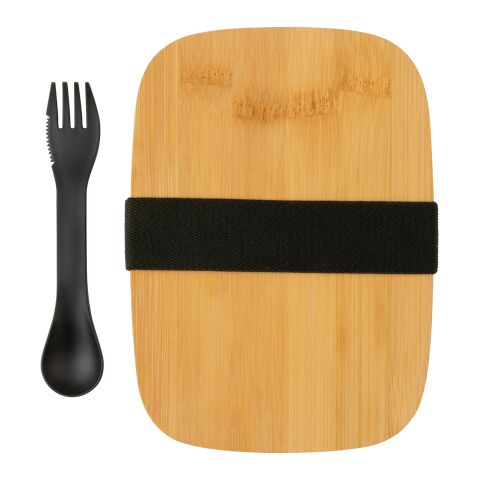 Boîte à Lunch en acier avec couvercle en bambou et cuichette argent | sans marquage | non disponible | non disponible