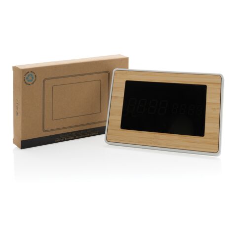 Station météo LED en bambou FSC® et plastique RCS Utah marron | sans marquage | non disponible | non disponible