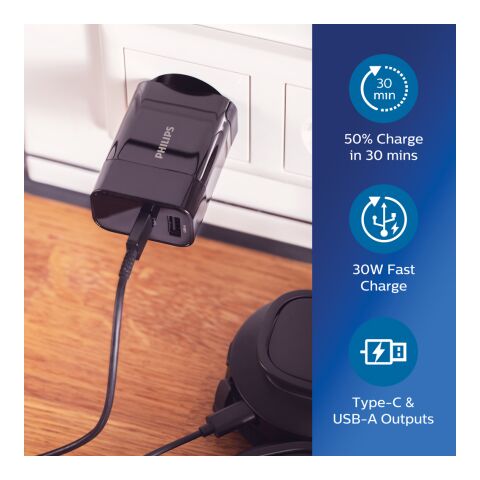 Chargeur Mural Philips, USB 30W Ultra Rapide noir | sans marquage | non disponible | non disponible