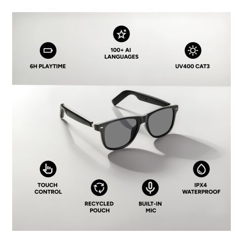 Lunettes audio dotées de l'IA avec fonction traduction Miro noir | sans marquage | non disponible | non disponible