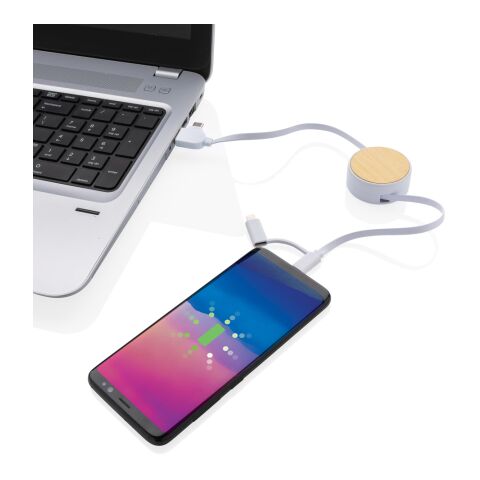 Câble Ontario 6-en-1 rétractable en plastique recyclé RCS blanc | sans marquage | non disponible | non disponible