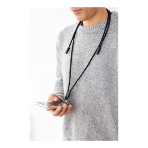 Cordon téléphone réglable avec câble 60W en rPET RCS LoopAmp noir | sans marquage | non disponible | non disponible