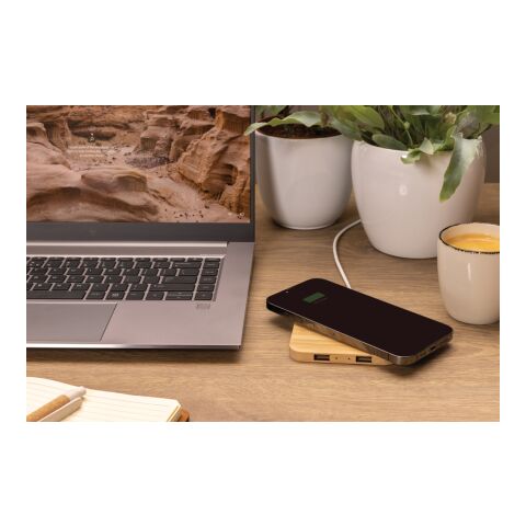 Chargeur sans fil 10W et avec ports USB en bambou FSC® marron | sans marquage | non disponible | non disponible