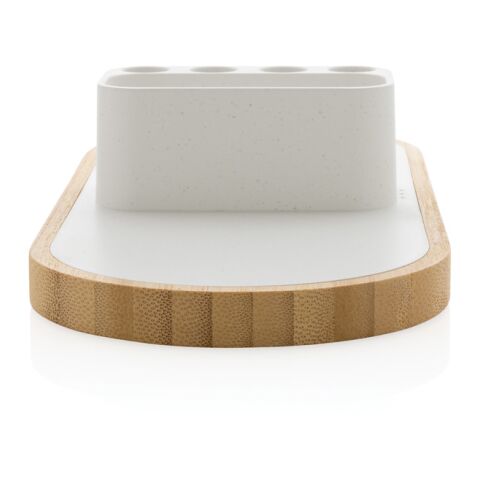 Chargeur 10W en plastique recyclé RCS et bambou FSC® Ontario blanc | sans marquage | non disponible | non disponible