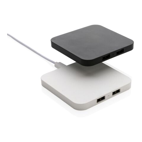 Chargeur 10W avec ports USB en plastique recyclé RCS blanc | sans marquage | non disponible | non disponible