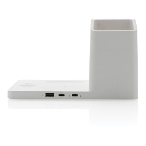 Chargeur 15W Ontario 3 en 1 plastique recyclé RCS et bambou blanc | sans marquage | non disponible | non disponible