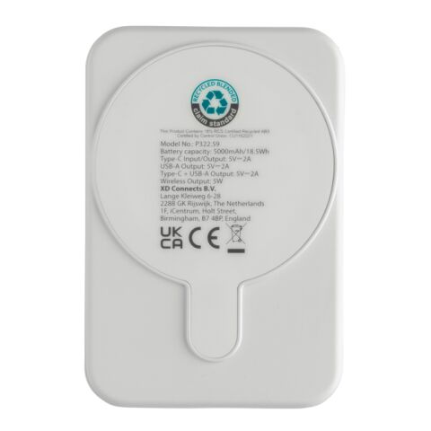 Powerbank 5000mAh et 5W en plastique recyclé RCS Stellar blanc | sans marquage | non disponible | non disponible