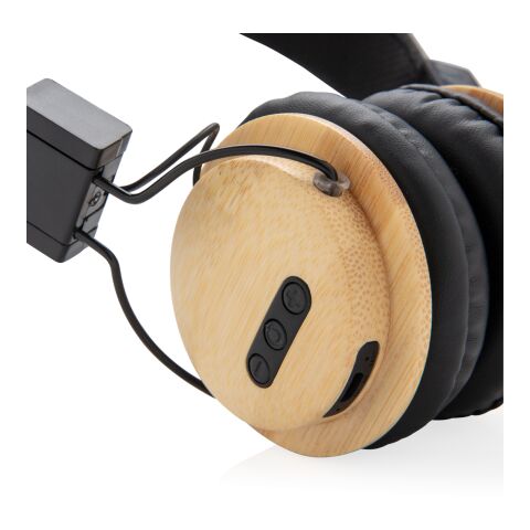 Casque audio sans fil en bambou marron-noir | sans marquage | non disponible | non disponible