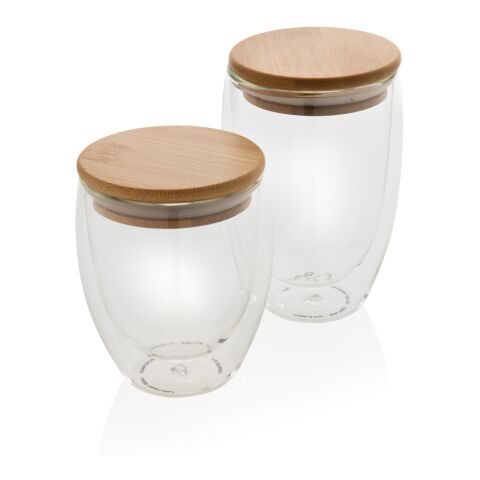 Set de 2 Verres double paroi 350ml avec couvercle en bambou blanc | sans marquage | non disponible | non disponible