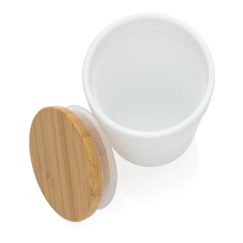 Mug 300ml en PP recyclé GRS avec couvercle en bambou FSC® blanc | sans marquage | non disponible | non disponible