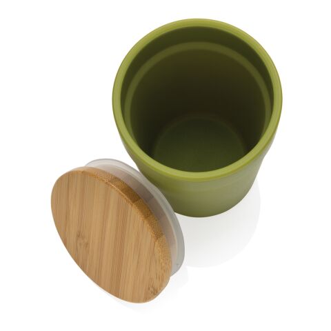 Mug 300ml en PP recyclé GRS avec couvercle en bambou FSC® vert | sans marquage | non disponible | non disponible
