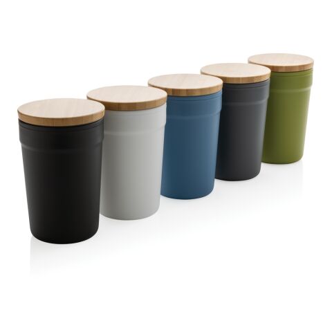 Mug 300ml en PP recyclé GRS avec couvercle en bambou FSC® vert | sans marquage | non disponible | non disponible