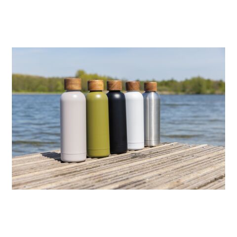 Bouteille iso en acier inoxydable recyclé certifiée RCS Wood noir | sans marquage | non disponible | non disponible