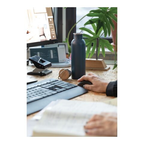 Bouteille en acier inoxydable avec couvercle en bambou bleu | sans marquage | non disponible | non disponible