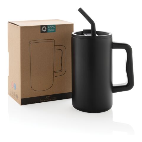 Mug Cube 800ml en acier recyclé certifiée RCS noir | sans marquage | non disponible | non disponible