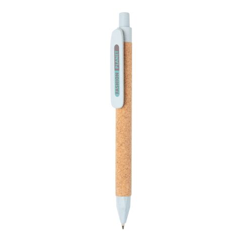 Stylo à bille écoresponsable-recyclé en fibre de paille et liège bleu | sans marquage | non disponible | non disponible