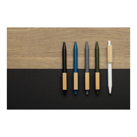 Stylo en ABS recyclé GRS avec clip en bambou blanc | sans marquage | non disponible | non disponible