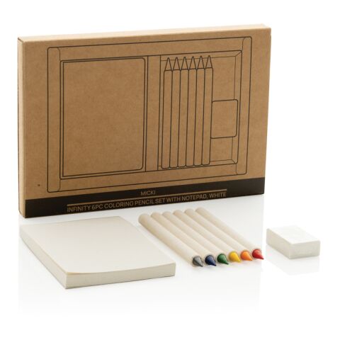 Set de 6 crayons de couleur avec carnet GRS Infinity Micki Blanc | sans marquage