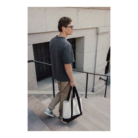 Sac cabas 350gsm en coton recyclé AWARE™ SHOP LOCAL noir